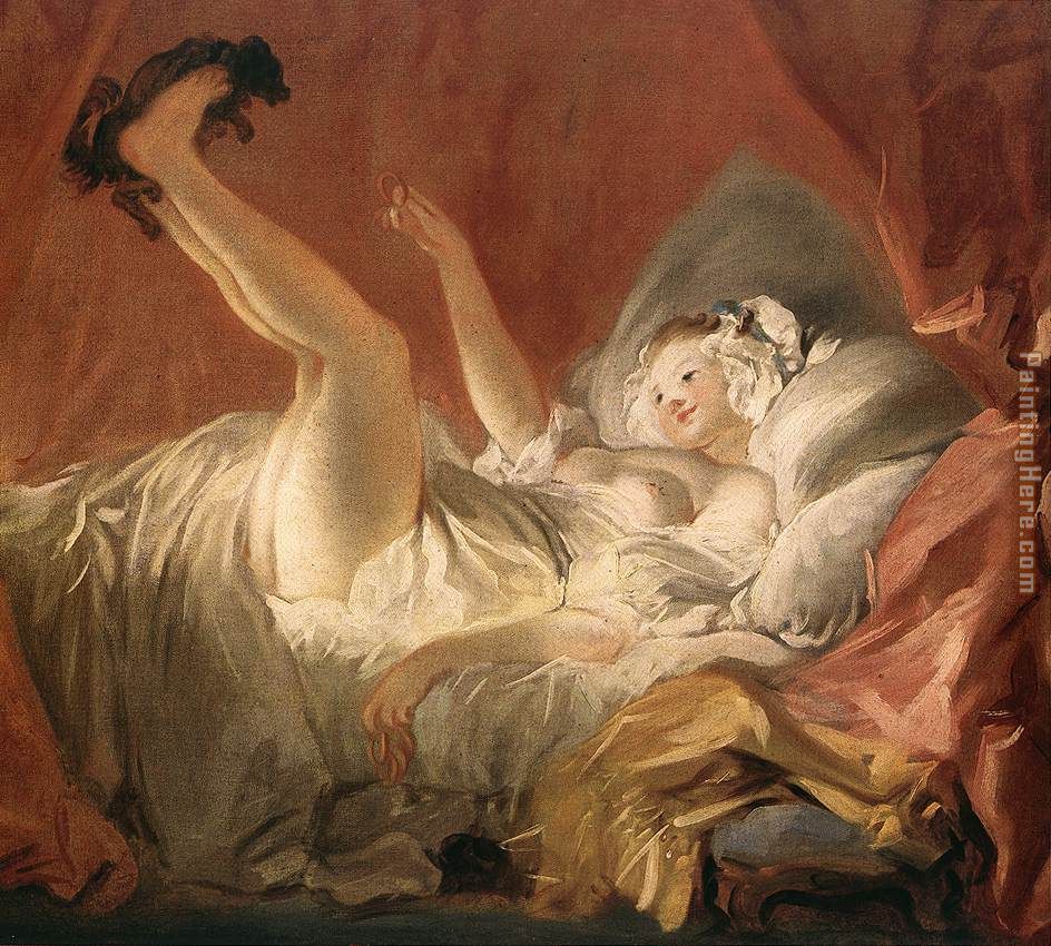 Young Woman Playing with a Dog painting - Jean-Honore Fragonard Young Woman Playing with a Dog art painting